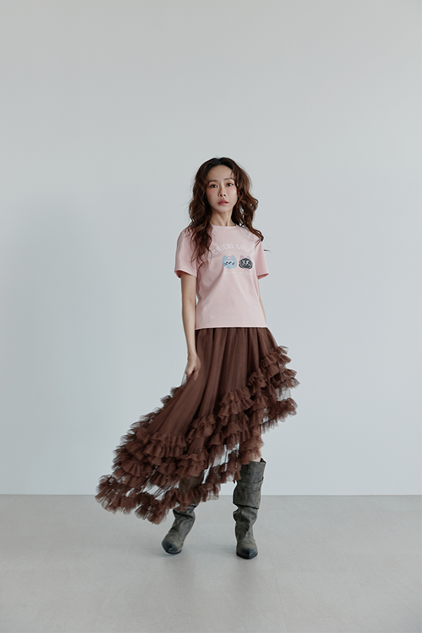 MOSDRESS 不規則荷葉網紗半身裙 局部設計展示