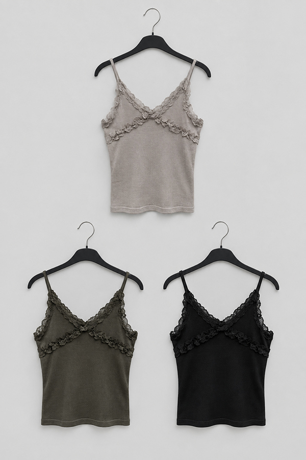MOSDRESS 螺紋蕾絲細肩背心 三色背心平拍展示