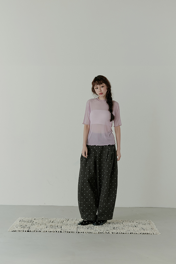 MOSDRESS 訂製微透波浪小高領上衣 淺紫色 波浪小高領全身穿搭