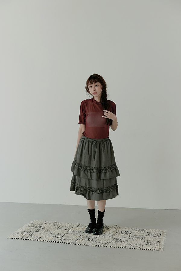 MOSDRESS 訂製微透波浪小高領上衣 酒紅上衣全身搭配