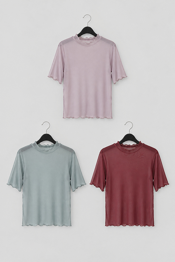 MOSDRESS 訂製微透波浪小高領上衣 三色上衣平拍展示