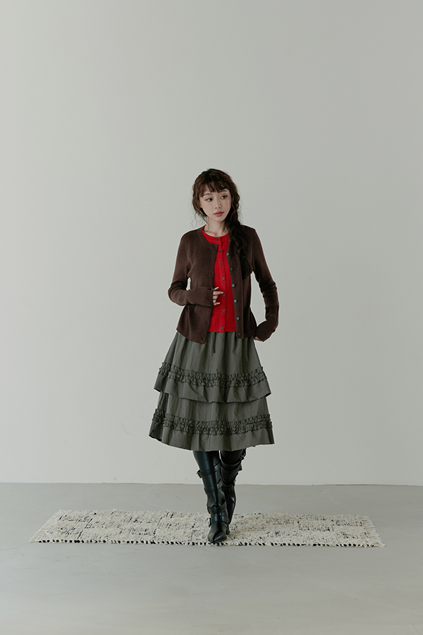 MOSDRESS 20%羊毛假兩件撞色針織外套 咖啡針織與裙裝搭配