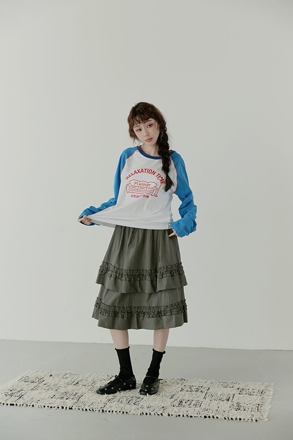 MOSDRESS 美式撞色長袖上衣 白色撞色長袖與長裙