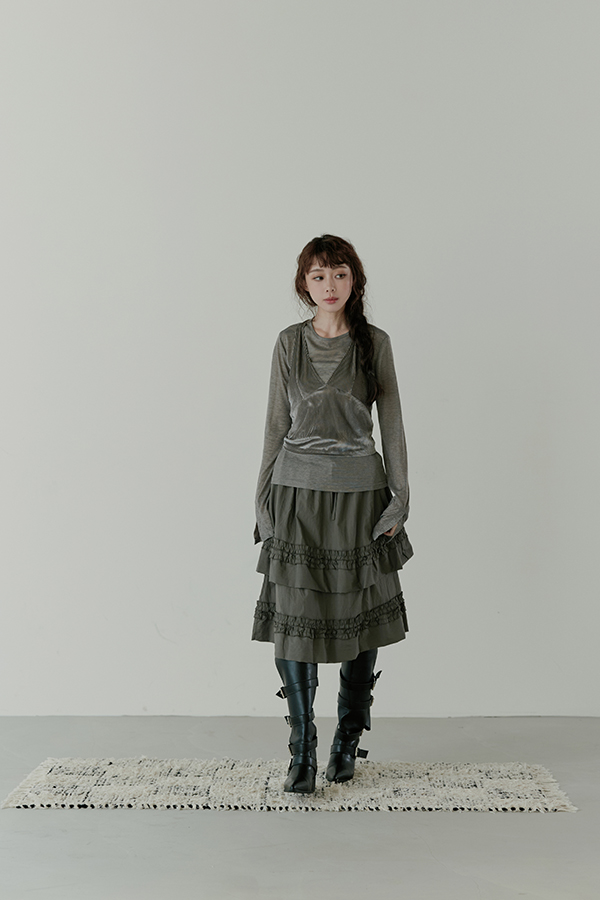 MOSDRESS 真兩件絨布長袖上衣 深灰兩件式與長裙搭配