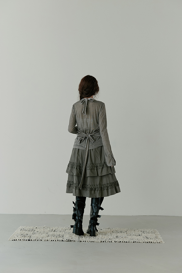 MOSDRESS 真兩件絨布長袖上衣 深灰兩件式背面輪廓