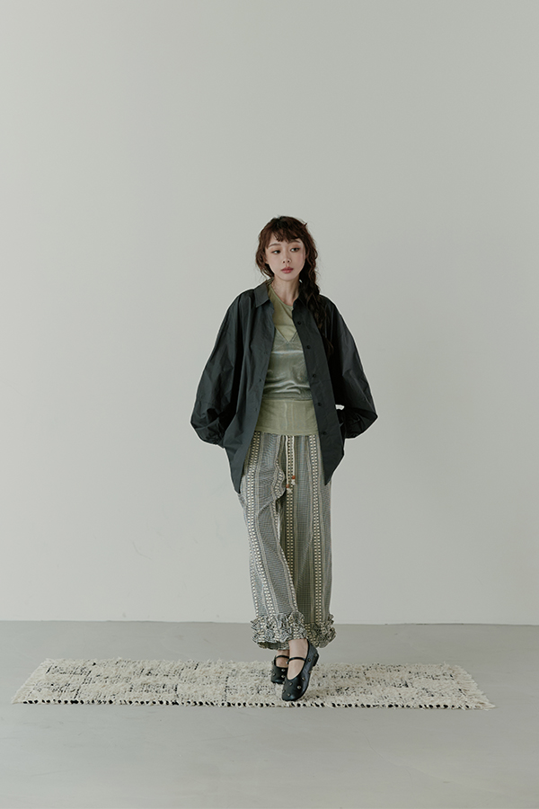 MOSDRESS 真兩件絨布長袖上衣 灰綠兩件式搭配外套