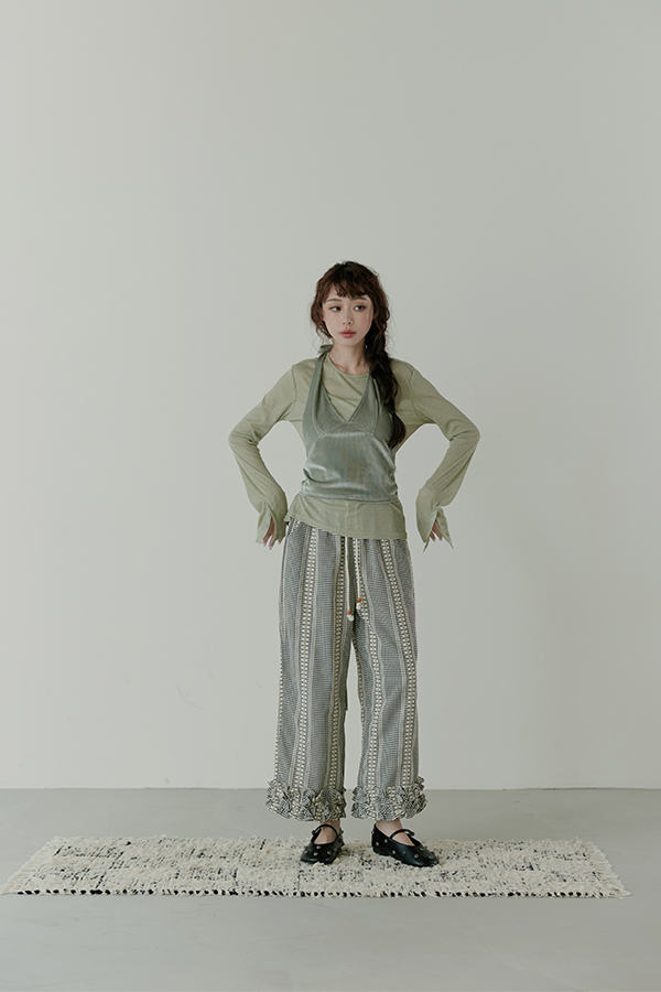 MOSDRESS 真兩件絨布長袖上衣 灰綠兩件式全身穿搭