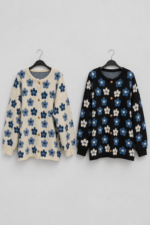 MOSDRESS 花花排釦針織外套 兩色花朵外套平拍
