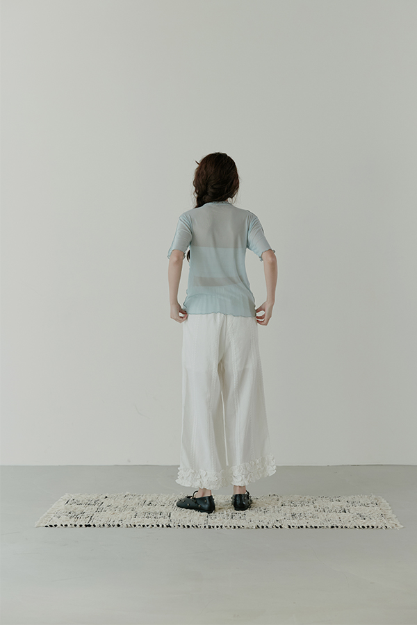 MOSDRESS 訂製刺繡抽繩荷葉邊寬褲 白色寬褲背面輪廓
