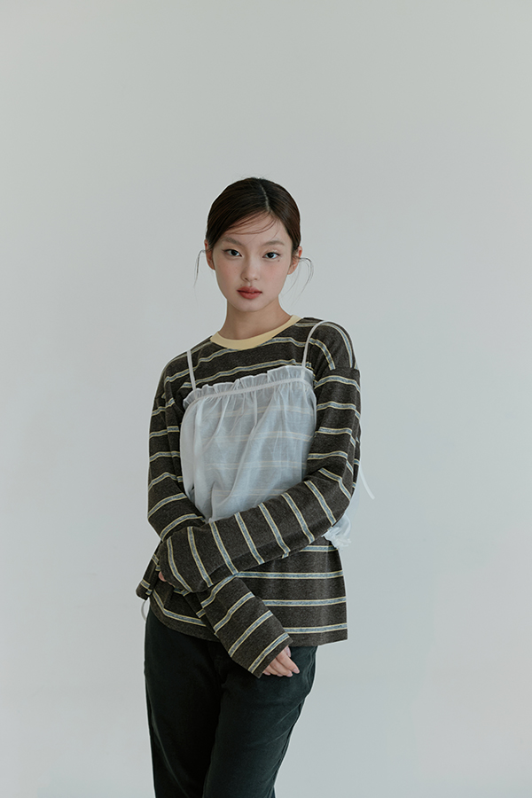 MOSDRESS 平口抽繩細肩帶背心 白色 條紋上衣疊穿