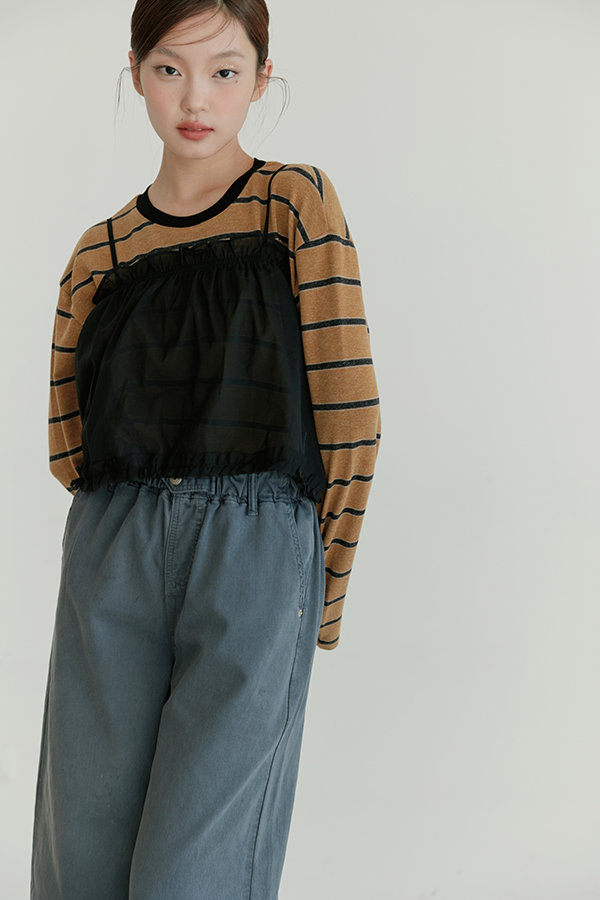 MOSDRESS 平口抽繩細肩帶背心 黑色 抓皺背心上身