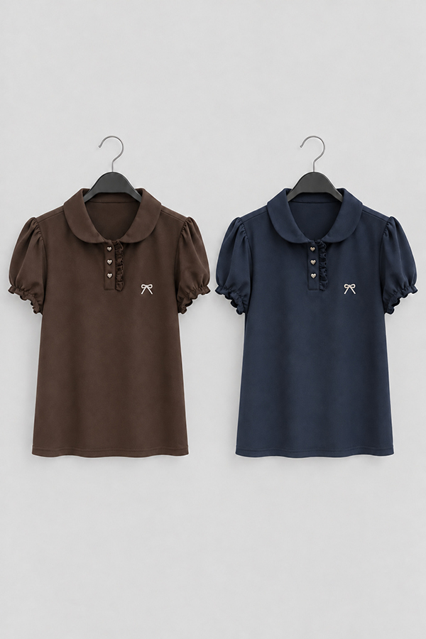 MOSDRESS 澎袖蝴蝶結刺繡翻領上衣 兩色上衣平拍