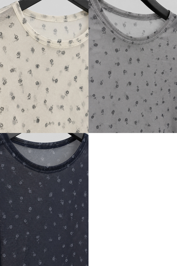 MOSDRESS 小花透膚網紗長袖上衣 碎花圖案面料近看