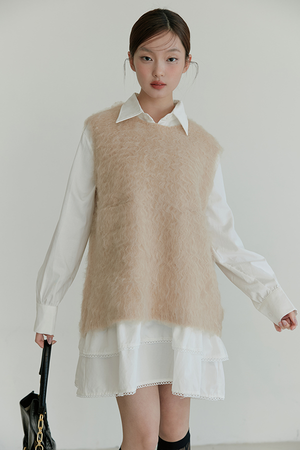MOSDRESS 蕾絲滾邊蛋糕長版襯衫 白色 襯衫上身與荷葉下擺