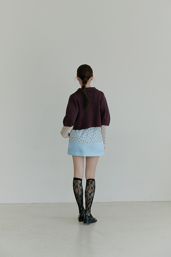 MOSDRESS 翻領澎袖圓釦針織短版外套 酒紅外套背面