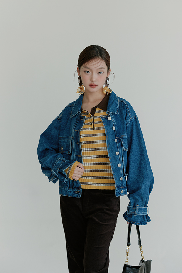 MOSDRESS 大口袋原色牛仔外套 牛仔藍 大口袋與排釦上身
