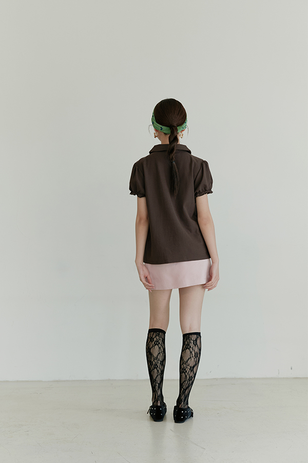 MOSDRESS 訂製流蘇串珠緞面抽繩短裙 粉色短裙背面