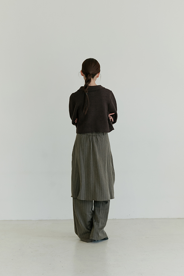 MOSDRESS 條紋不規則拼接裙褲 灰咖色 裙褲背面輪廓