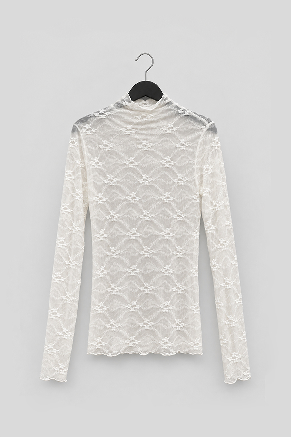 MOSDRESS 浮雕小花透膚蕾絲打底衫 打底衫平拍全貌
