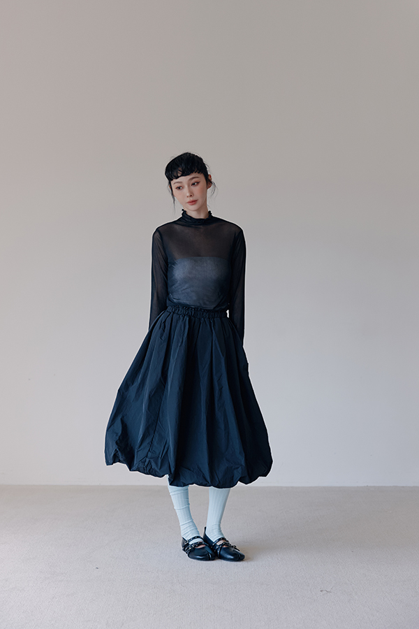 MOSDRESS 輕透網紗高領打底衫 4色 黑色 黑色打底衫搭長裙