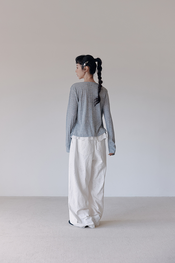 MOSDRESS 假兩件蕾絲坑條背心外套 3色 灰色 灰色背面輪廓