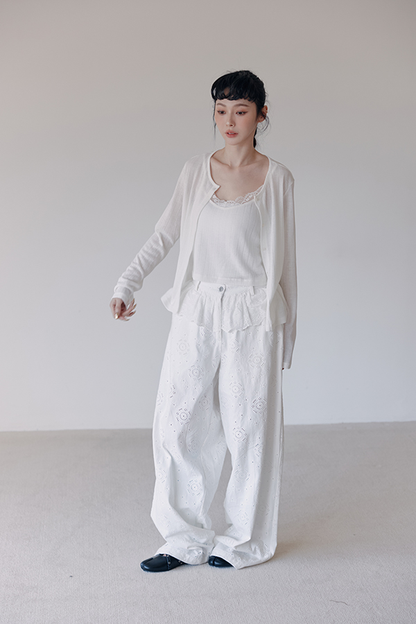MOSDRESS 假兩件蕾絲坑條背心外套 3色 白色 背心外套正面穿搭