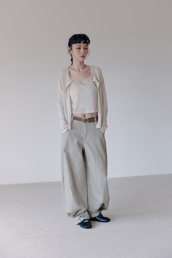 MOSDRESS 假兩件蕾絲坑條背心外套 3色 杏色 杏色層次搭配長褲