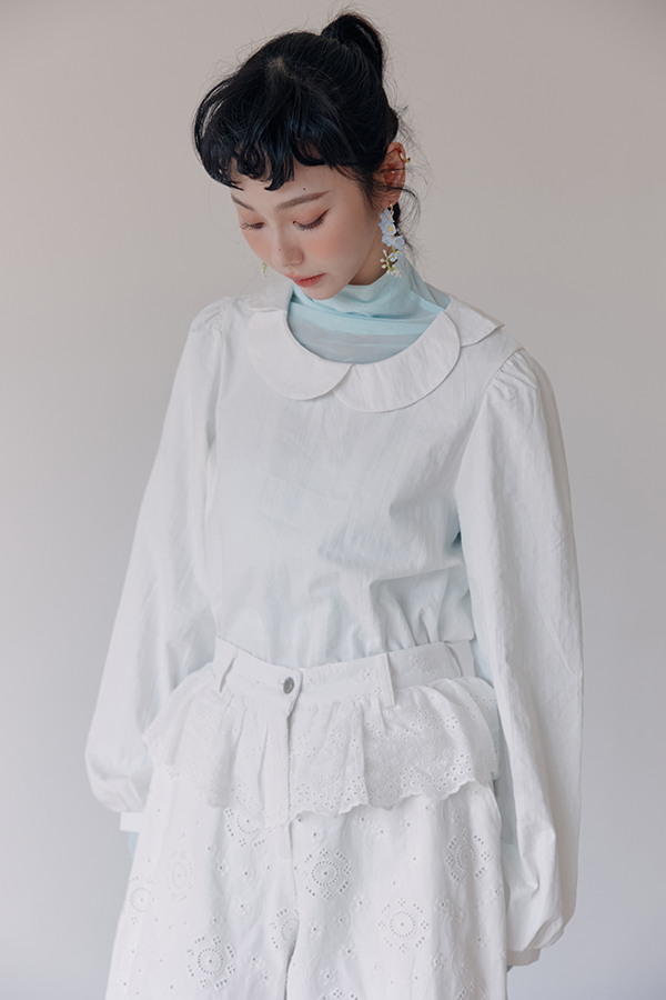 MOSDRESS 甜美花瓣領澎袖襯衫 花瓣領澎袖穿搭