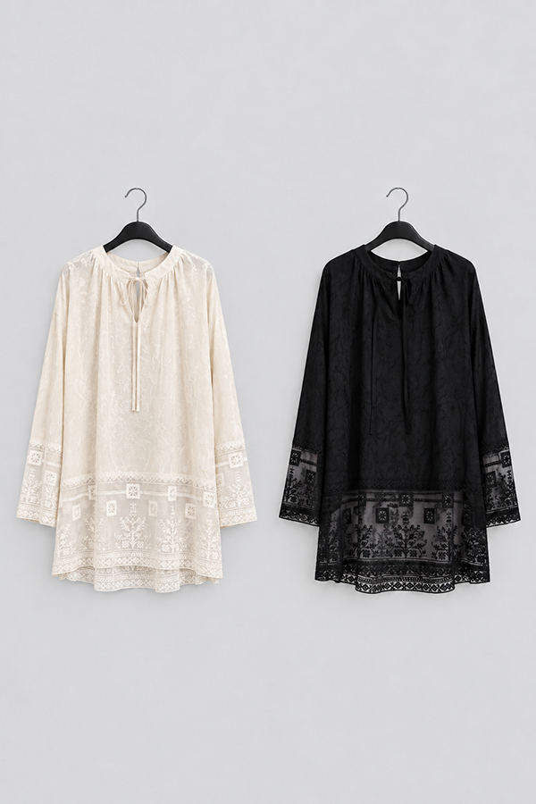 MOSDRESS 花卉蕾絲綁帶寬鬆上衣 2色 兩色 蕾絲上衣平拍對照