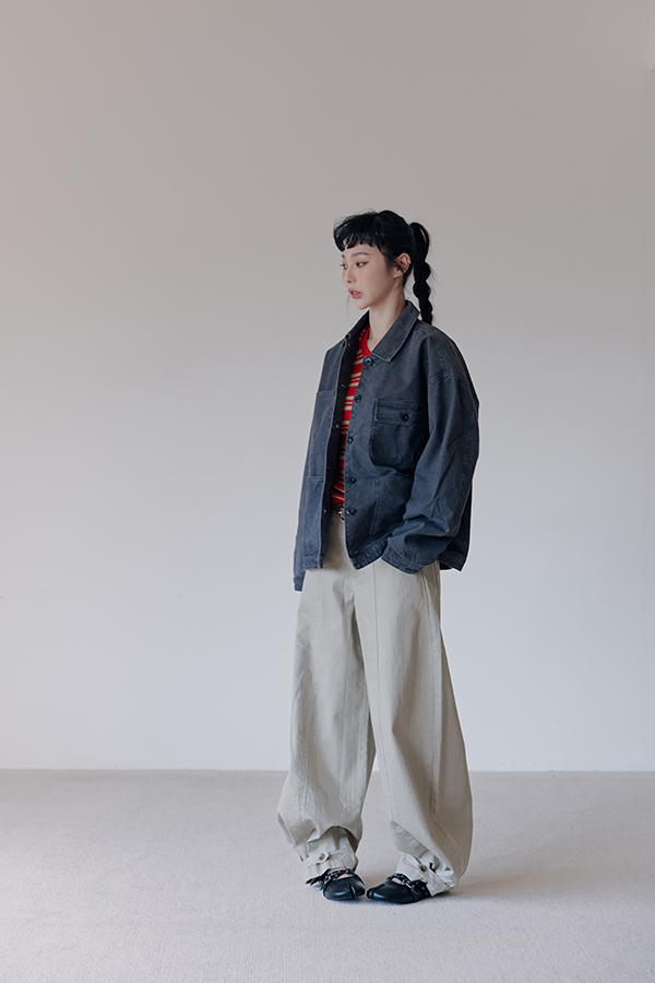 MOSDRESS 復古水洗口袋工裝外套 2色 黑色 黑色外套搭寬褲