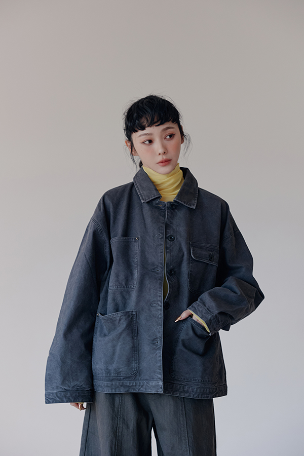 MOSDRESS 復古水洗口袋工裝外套 2色 黑色 黑色外套上身造型