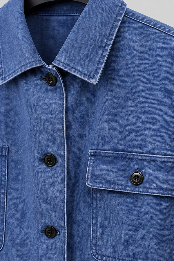 MOSDRESS 復古水洗口袋工裝外套 2色 牛仔藍 牛仔藍水洗口袋細節