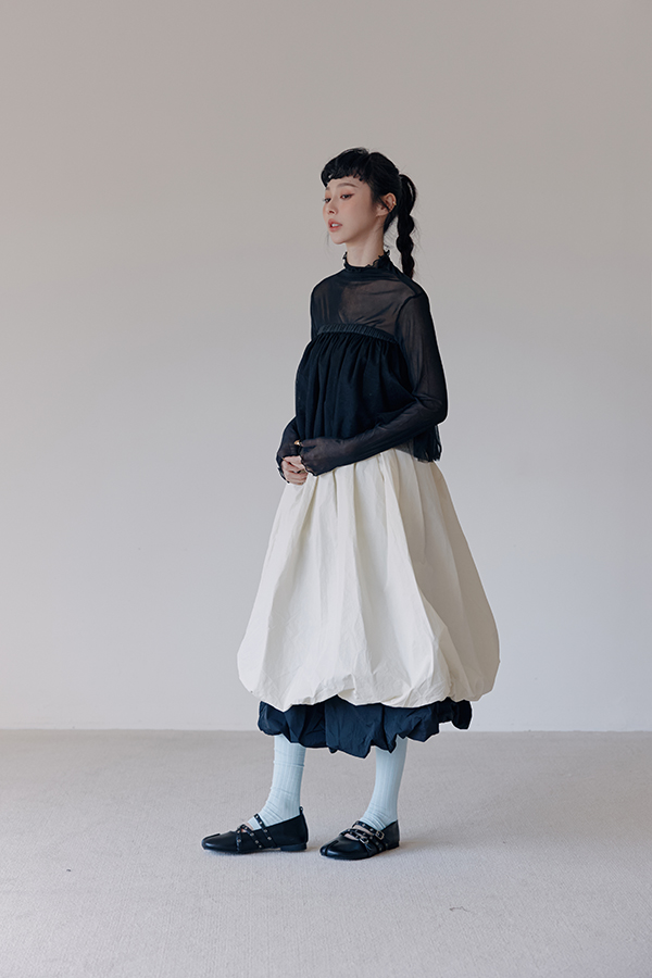 MOSDRESS 澎澎多層網紗裙簾 2色 黑色 黑色網紗側面輪廓
