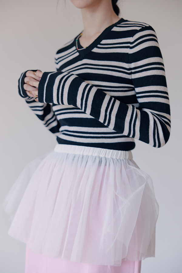 MOSDRESS 澎澎多層網紗裙簾 2色 白色 多層網紗與長裙搭配