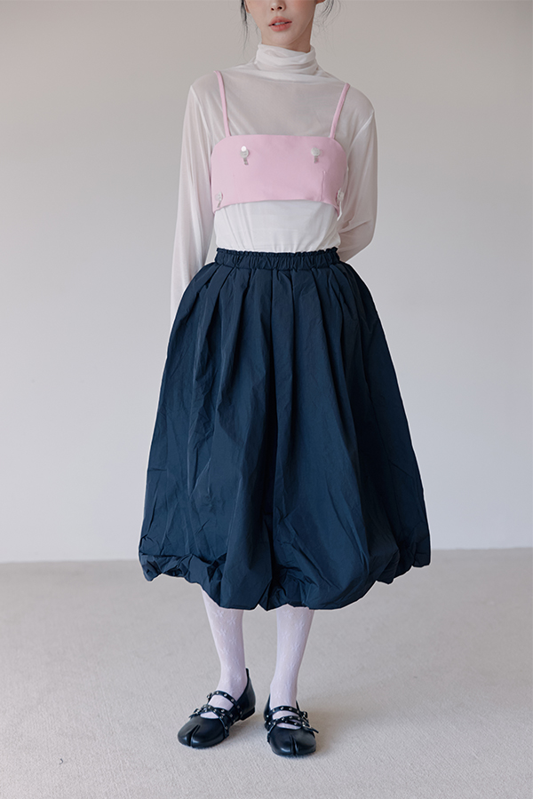 MOSDRESS 抓皺澎澎氣球長裙 2色 黑色 黑色氣球裙搭細肩背心
