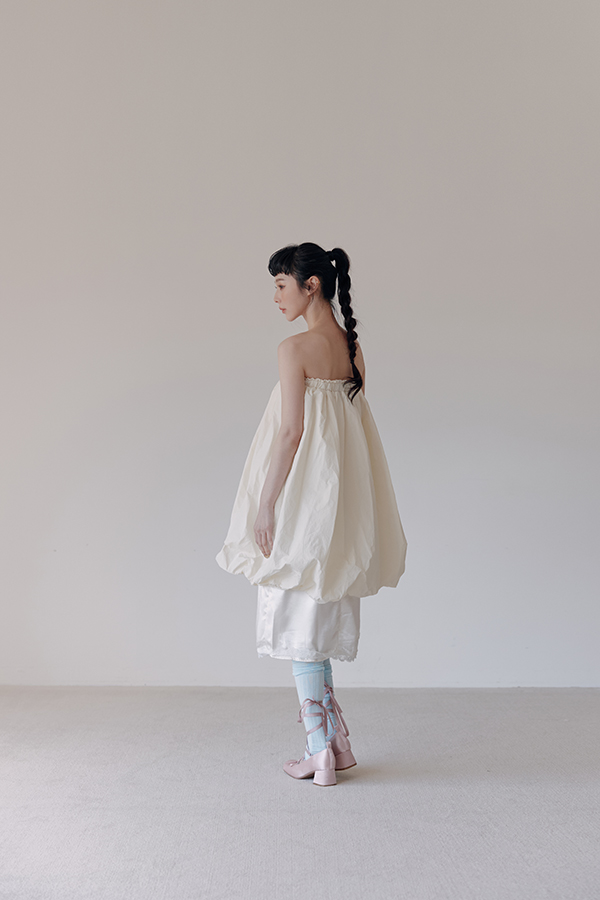 MOSDRESS 抓皺澎澎氣球長裙 2色 黑色 黑色氣球裙搭網紗上衣