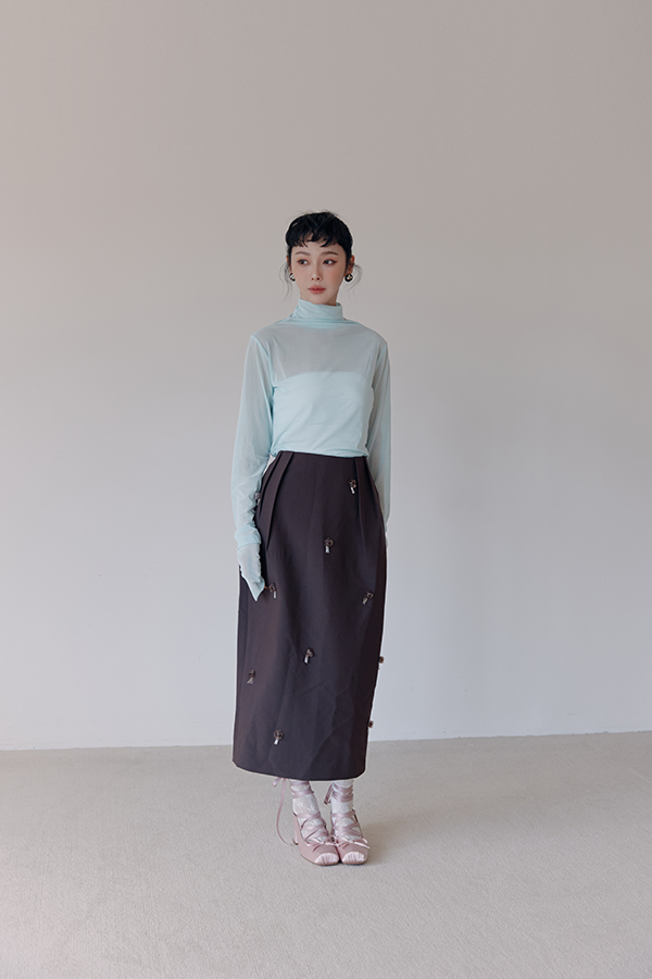 MOSDRESS 緞面蝴蝶結綁帶方頭跟鞋 長裙搭粉色綁帶鞋