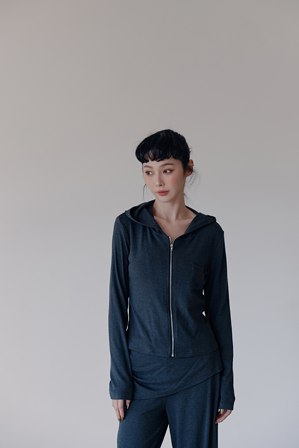 MOSDRESS 休閒莫代爾假兩件棉褲 2色 深灰 深灰棉褲正面輪廓